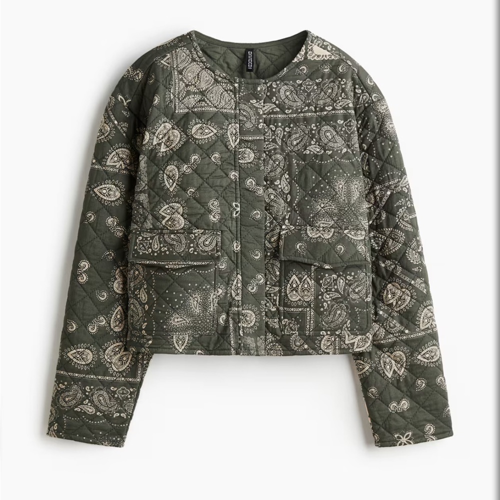 H&M Green Paisley Quilted Utility Jacket